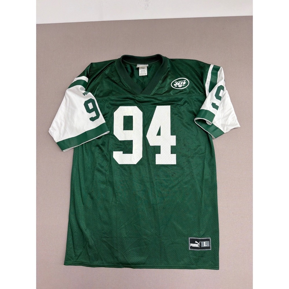 Vintage Puma New York Jets John Abraham 94 Jersey Mens Large Green Football Mesh